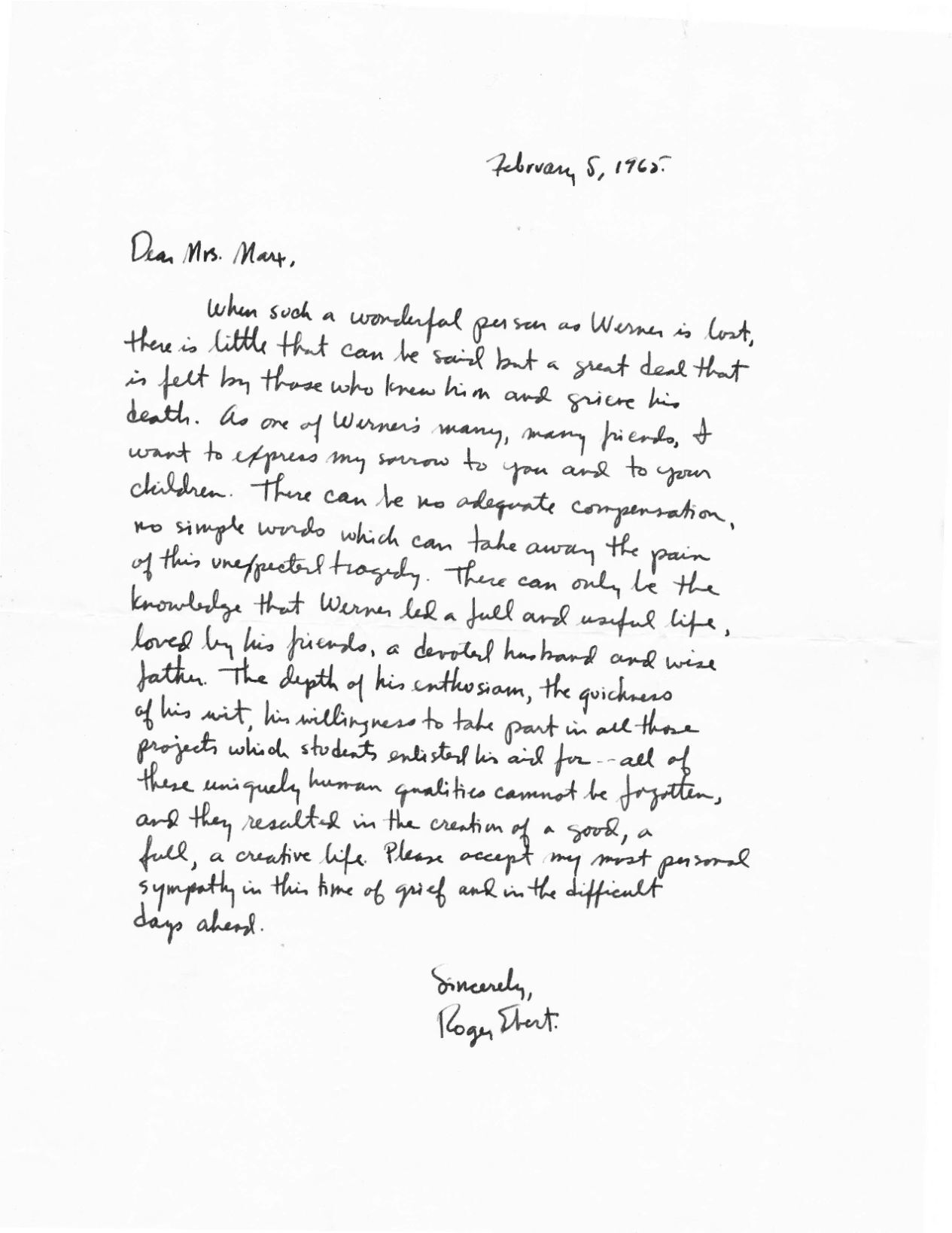 Ebert letter to Frederick Marx’s mother